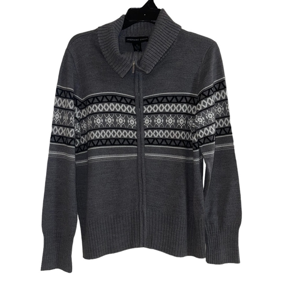 Josephine Chaus Fair Isle print, full zip cardigan. Size medium EUC
